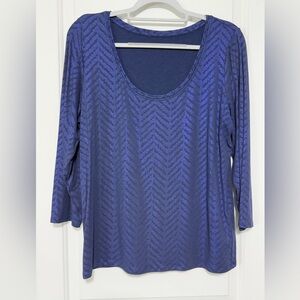 White House Black Market Navy Chevron 3/4 Sleeve Top